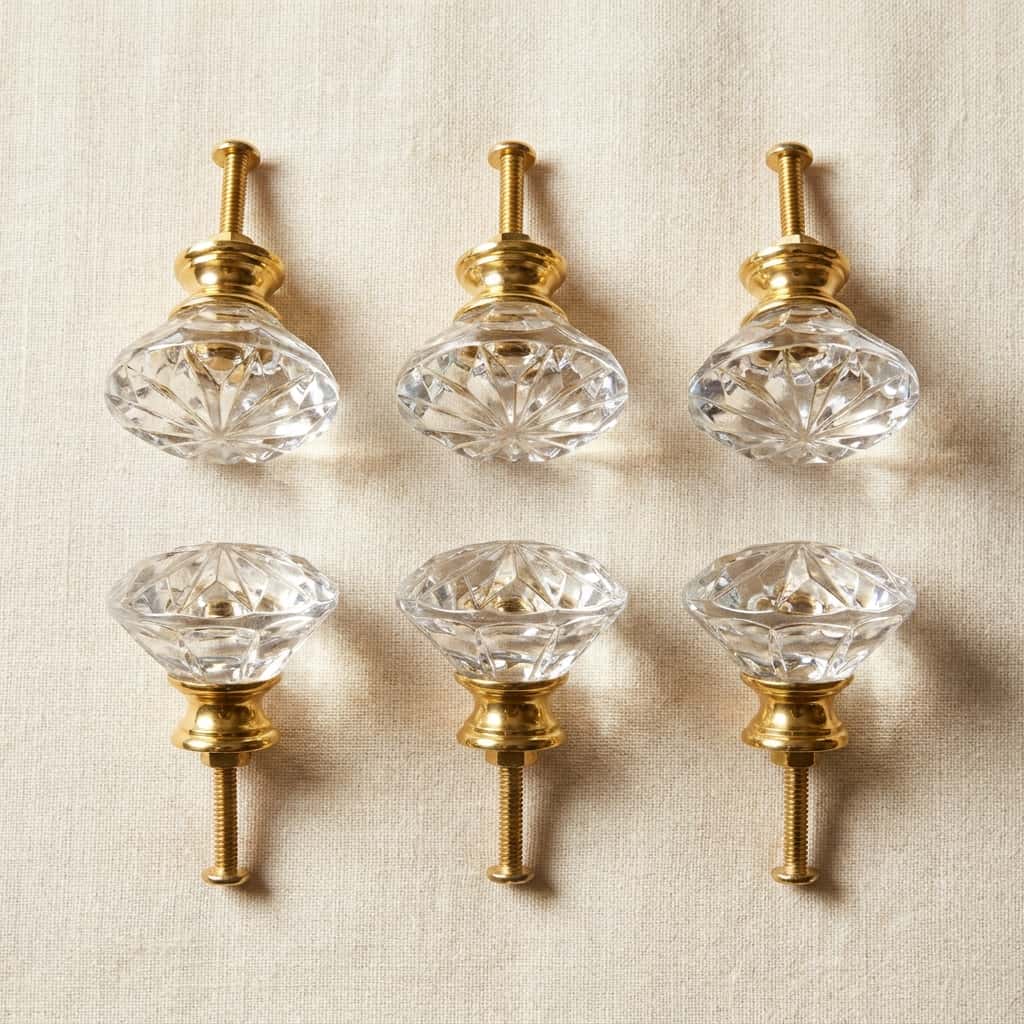 Vintage Glass + Brass Knobs (6-pack) view 1