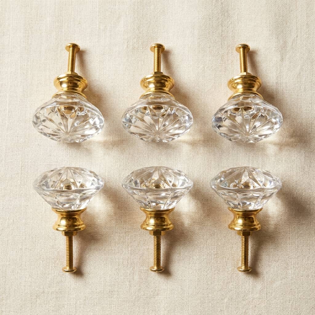 Vintage Glass + Brass Knobs (6-pack)