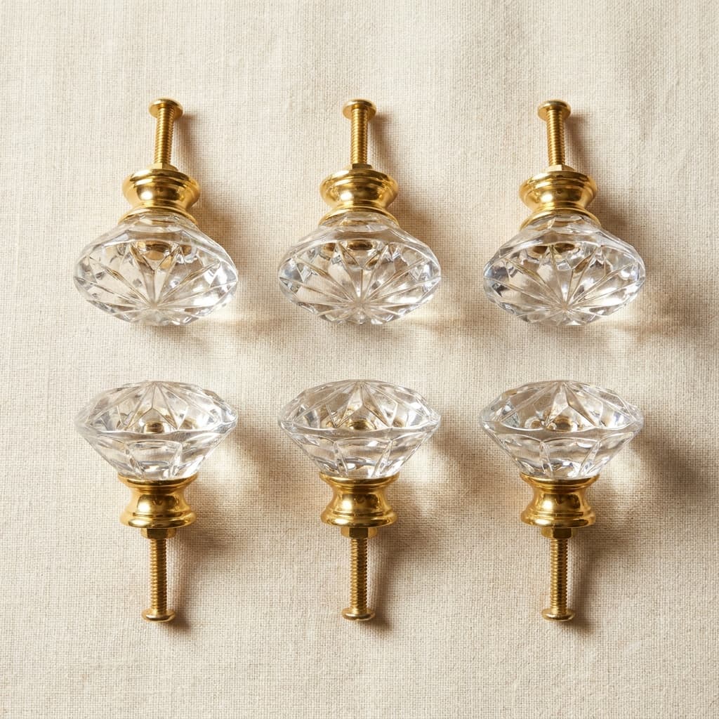 Vintage Glass + Brass Knobs (6-pack)